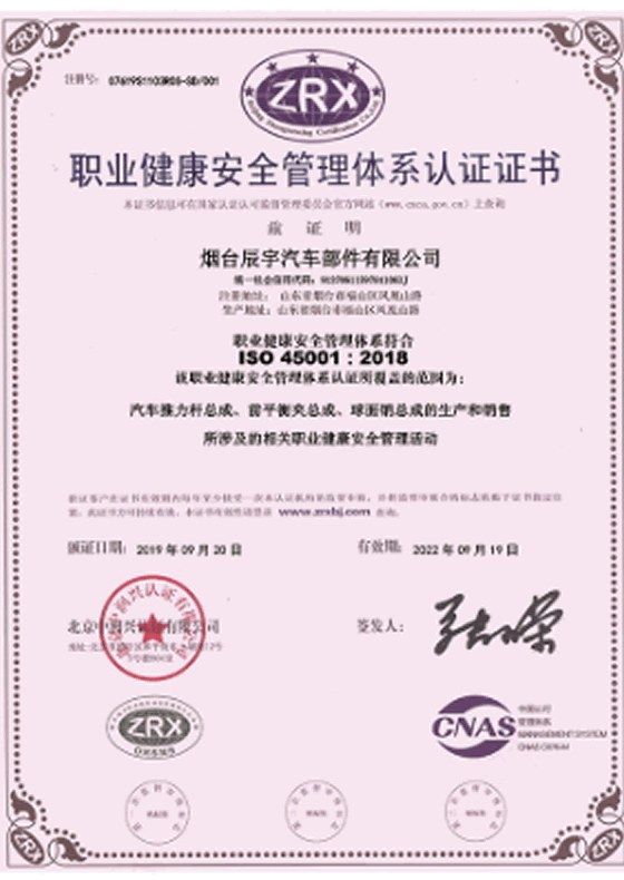 職業(yè)健康安全管理體系認(rèn)證證書(shū)